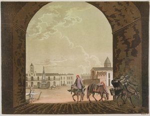 Plaza de Mayo, Buenos Aires, Argentyna, z „Strój starożytny i współczesny, tom II, płyta 2, autorstwa Julesa Ferrario, wydana ok. 1820-30
